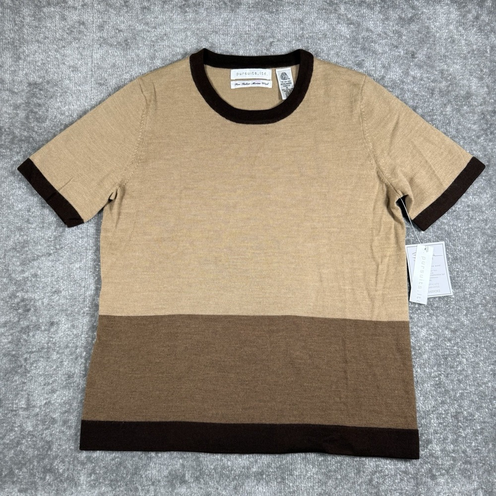 NWT Pursuits Ltd‎ Sweater Womens M Brown Short Sleeve Merino Wool Zegna Baruffa
